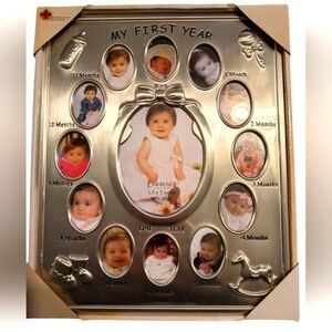 2/$20 NIB 11"x9" Baby's First Year frame silver/pewter